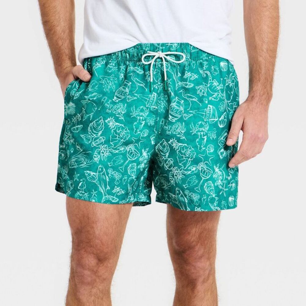 Goodfellow & Co - Men's Vacay 5" Swim Trunks - Goodfellow & Co Teal  Teal Green